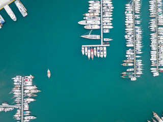 Obraz premium Bodrum Marina and Castle in the Summer Season Drone Photo, Bodrum Mugla, Turkey (Turkiye)