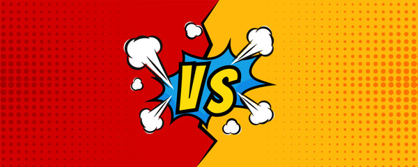 Versus VS letters fight backgrounds in flat comics style design with halftone.