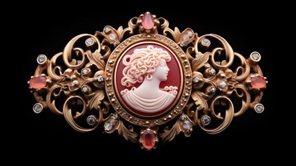antique victorian coral cameo brooch with intricate carving isolated on a white background generative AI - obrazy, fototapety, plakaty