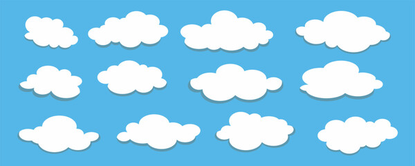 White clouds on spring blue sky in cartoon style for background or wallpaper design