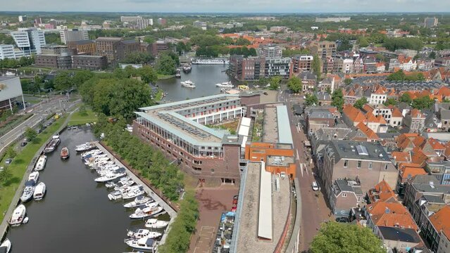 Aerial drone view of the city center in Zwolle, the Netherlands.