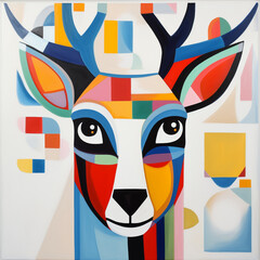 Deer face in Bauhuas style.  AI Generated. Bright block colors