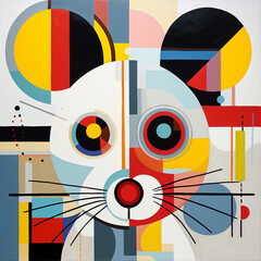Mouse face in Bauhuas style.  AI Generated. Bright block colors