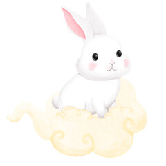 mid autumn rabbit with moon cake on cloud festival food element illustration