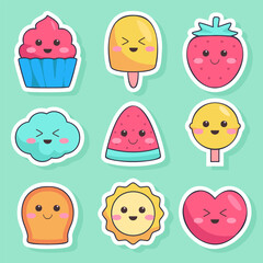 Set of cute Dessert Sticker in cartoon style vector