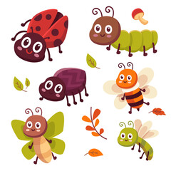 Collection of Cute animal with insects and snail cartoon character
