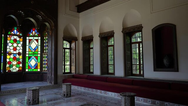 Stained glass windows in the Hall of Beiteddine Palace Beit ed-Dine Lebanon