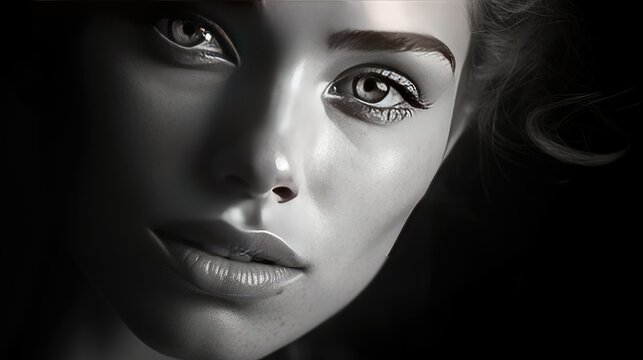 black and white portrait of woman's face generative AI
