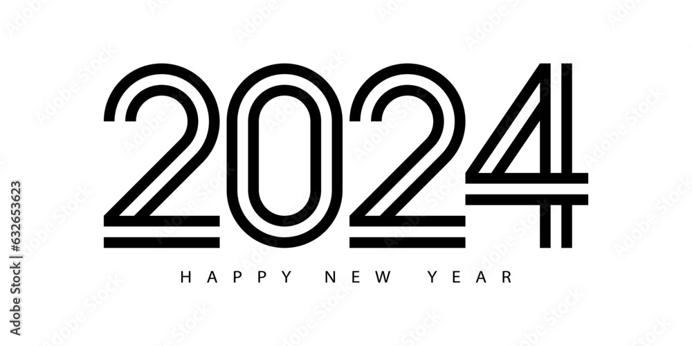 Poster 2024 Happy New Year. 2024 modern text vector design.