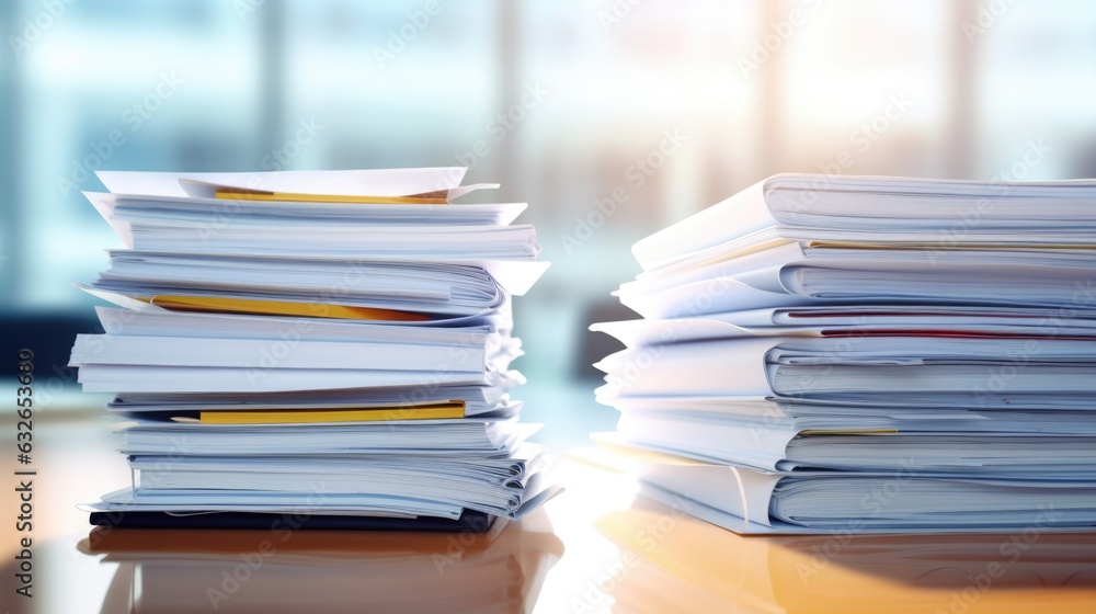 Aufkleber stack of documents on the office desk.created with generative ai technology.