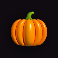 Pumpkin inflatable. Orange pumpkin. Realistic inflated 3D Pumpkin icon with the plasticine effect. Vector illustration