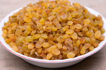 A Bowl of Delicious sweet raisins. Selective Focus