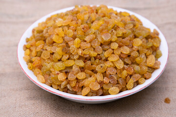 A Bowl of Delicious sweet raisins. Selective Focus