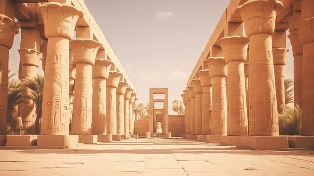 breathtaking mystical ancient temple of luxor thebes egypt columns along avenue sphinxes nilotic nile valley north africa antiquities generative AI