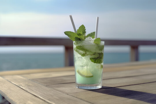 Mochito cocktail by the pool Generative AI.