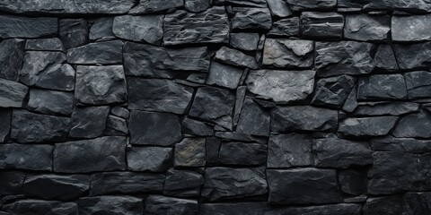 AI Generated. AI Generative. Black grey brock rock marble stone wall decoration background. Graphic Art