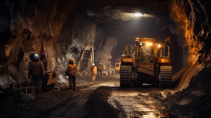 Fototapeta na wymiar Concrete Road Tunnel Construction Excavator