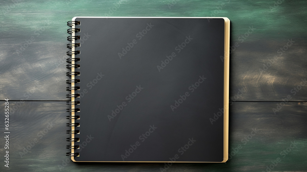 Aufkleber Notebook on wooden table. Created with Generative AI technology.