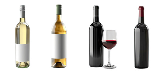 Bottle of wine collection illustration isolated transparent background, PNG , Generative AI
