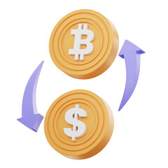 Bitcoin and Dollar exchange 3d icon. Cryptocurrency exchange symbol illustration