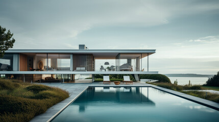 Fototapeta premium white luxury villa with pool in front