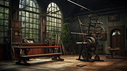 Fototapeta premium Old gym interior with equipment