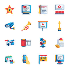 Modern Pack of Cinema and Theater Flat Icons 

