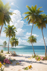 Fototapeta premium beach with palm trees in summer times vacation