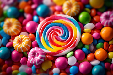 Fototapeta na wymiar Closeup shot of various candies with lolypops 