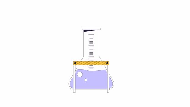 Lab flask with safety barrier fence line 2D object animation. Erlenmeyer flask behind barricade flat color cartoon 4K video, alpha channel. Laboratory glassware animated element on white background