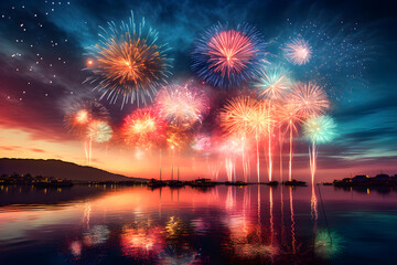 fireworks on the lake diwali festival celebration
