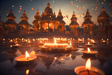 Lights and Colors: Diwali Festivity Background temple ai generated art - obrazy, fototapety, plakaty