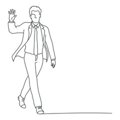 Fototapeta na wymiar Man walks and waves his hand.