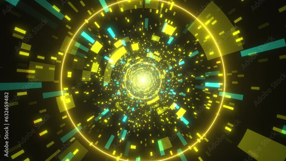 Poster abstract background animation of flight in sci-fi tunnel with fantastic lights flicker. sci-fi cyber