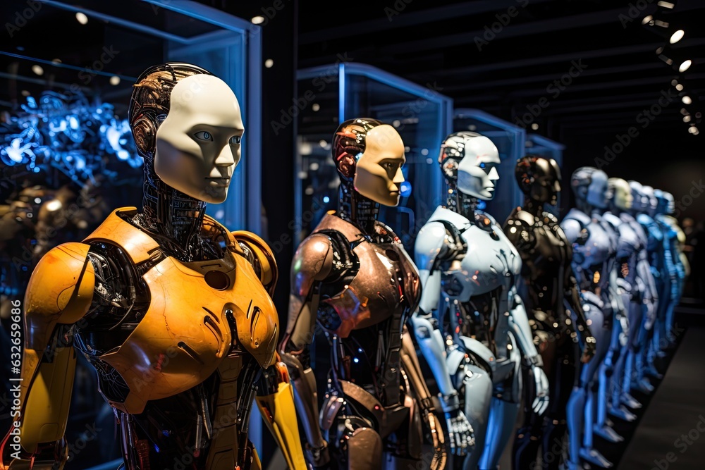 Poster garibaldi robot at expo, universal exposition on the theme of food in milan. humanoid robots operati