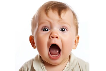 cute little child crying and screaming, isolated on white background, baby concept, ai generative
