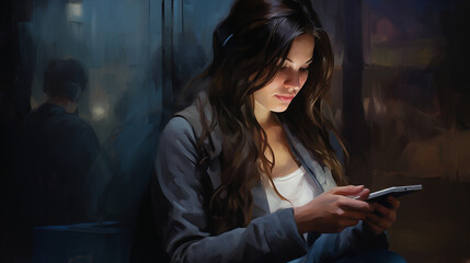 Capture the young woman's contemplative expression as she reads a meaningful message on her phone, highlighting the significance of digital communication." 