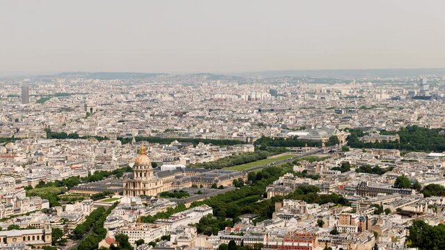 In an aerial view, the famous Dome des Invalides in Paris, France