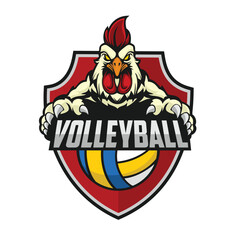 volleyball logo chicken vector art illustration design