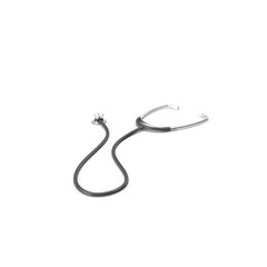 3D rendering PNG black stethoscope isolated on white background. Healthcare medical horizontal poster with stethoscope.