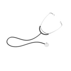 3D rendering PNG black stethoscope isolated on white background. Healthcare medical horizontal poster with stethoscope.