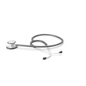 3D rendering PNG black stethoscope isolated on white background. Healthcare medical horizontal poster with stethoscope.