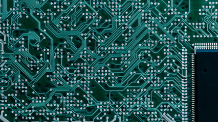 Close-up macro illustration of modern artificial intelligence mechanical learning technology microchip. 4K