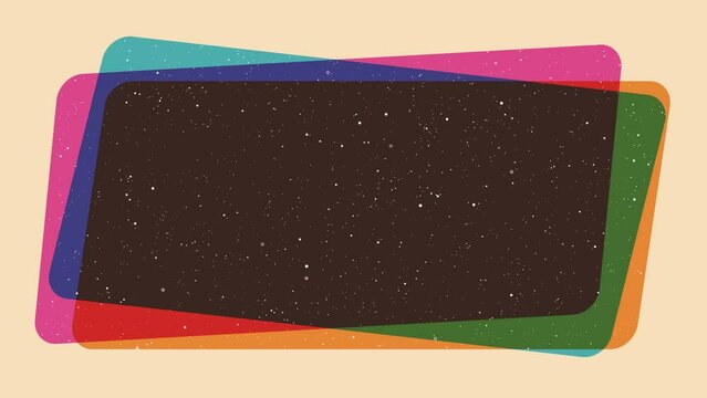 Loop animation with riso print effect. Vintage square frame element.Vintage decoration of 70s 80s, 90s. Aesthetics of the risograph and old school style. Deep space surfaces. Place for title or logo