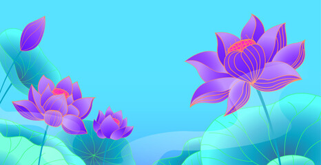 Obraz na płótnie Canvas Illustration of lotus flowers and leaves background
