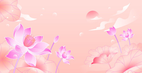 Illustration of lotus flowers and leaves background