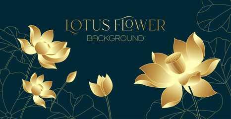 Golden luxury lotus flowers and leaves background