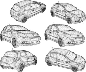 Vector sketch of a family city car illustration in pink color for a picnic girl in an urban city