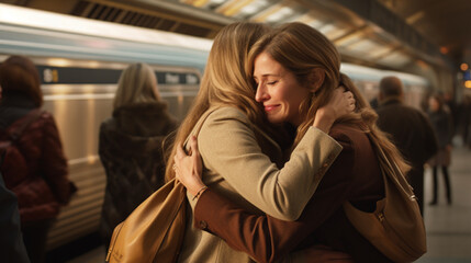 Capture the heartfelt farewell moments as passengers hug their loved ones before boarding, highlighting the emotional connections in the midst of travel." 