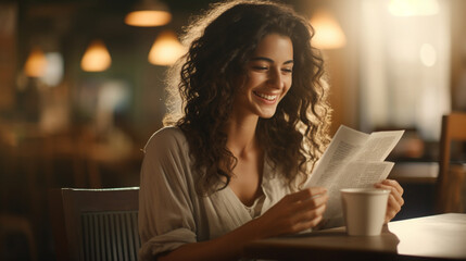 Create a bokeh-inspired photo series of a woman enjoying leisurely activities, like reading a vintage magazine or sipping coffee, in a 60s-inspired setting." Generative AI